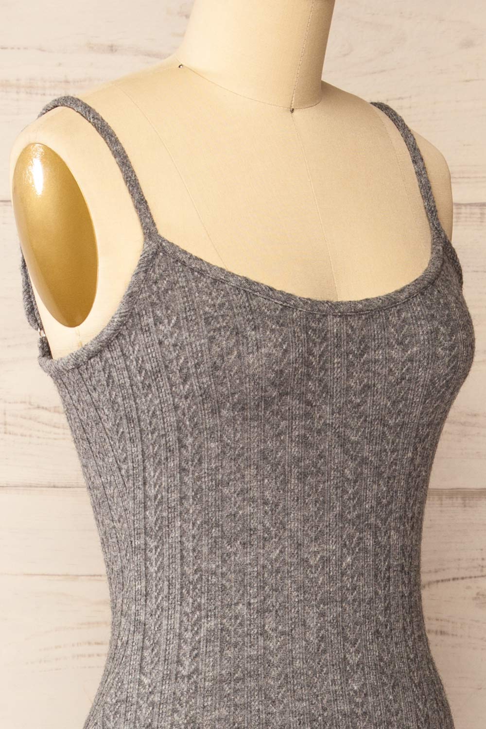 Katherine Grey Knit Maxi Dress w/ Thin Straps | La petite garçonne side close-up
