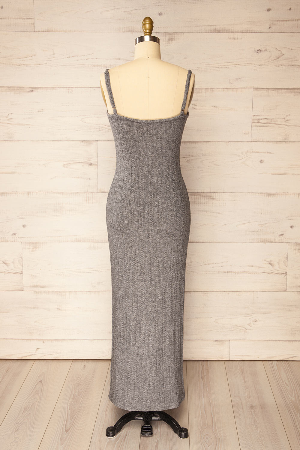 Katherine Grey Knit Maxi Dress w/ Thin Straps | La petite garçonne back view