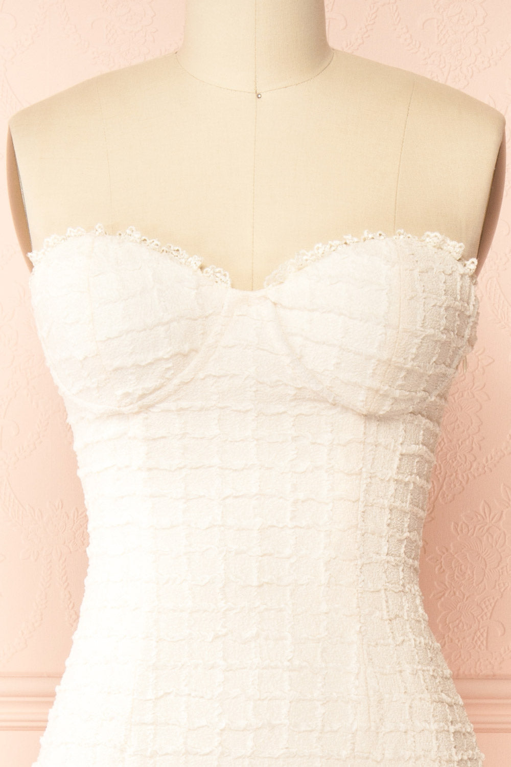 Kathia Ivory Long Textured Fitted Dress | Boutique 1861 strapless