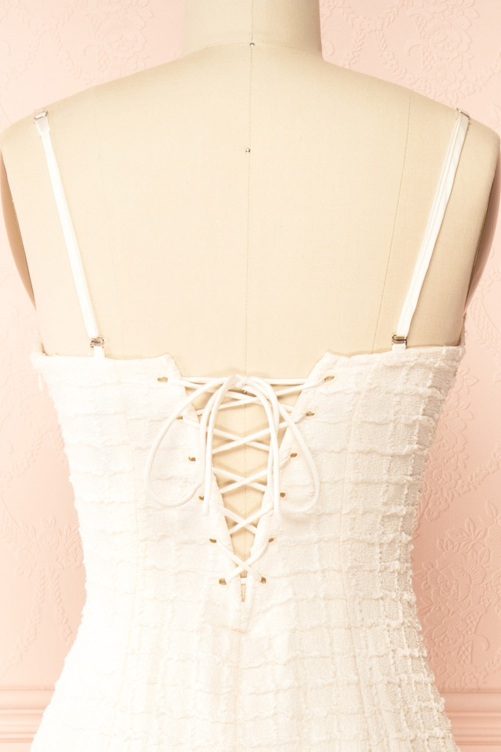 Kathia Ivory Long Textured Fitted Dress | Boutique 1861 back