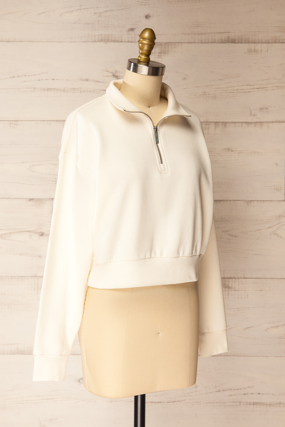 Kathua White Cropped Quarter-Zip Sweatshirt | La petite garçonne side view