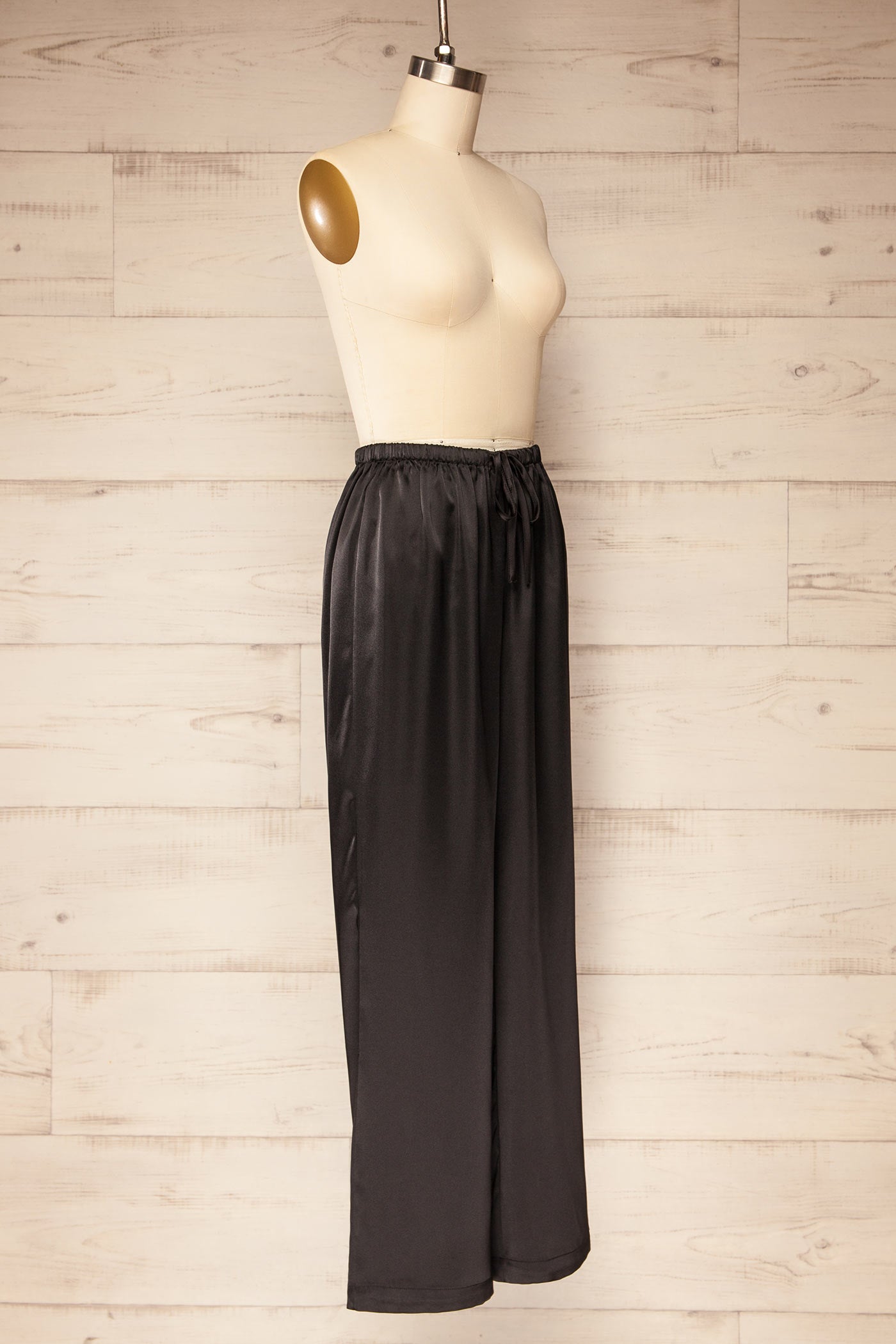 Katihar Black Satin Straight Leg Pants | La petite garçonne side
