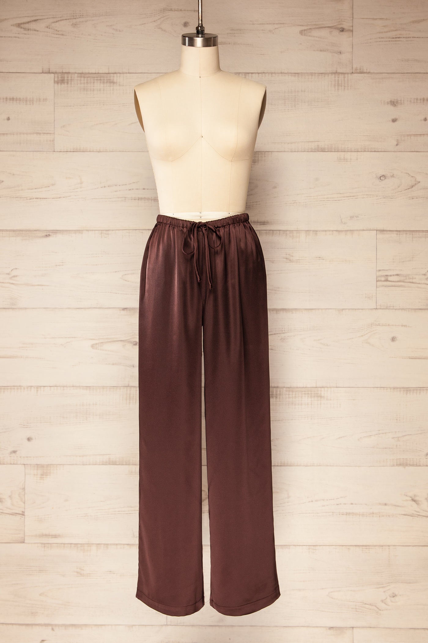 Katihar Brown Satin Straight Leg Pants | La petite garçonne front