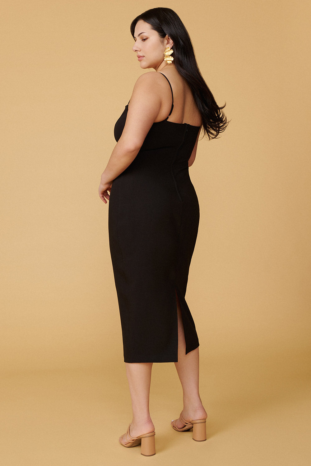 Kavala Black Fitted Midi Dress | La petite garçonne back on model