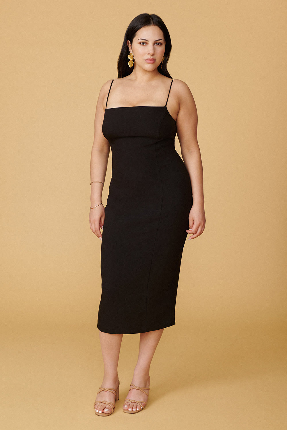 Kavala Black Fitted Midi Dress | La petite garçonne on model