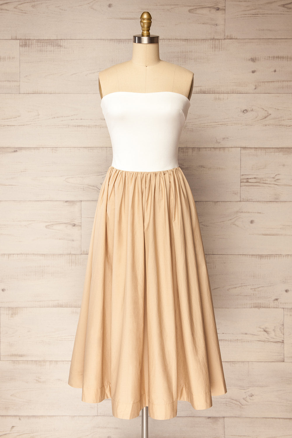 Kavre Midi Strapless Two-Color Dress with Pockets