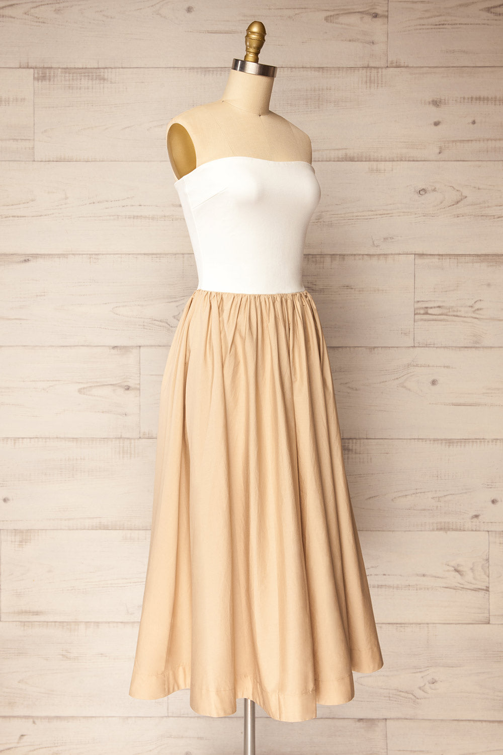 Kavre | Strapless Midi Two-Color Dress with Pockets
