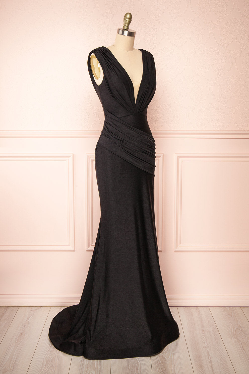 Kaya Black Draped Mermaid Gown | Boudoir 1861 side view