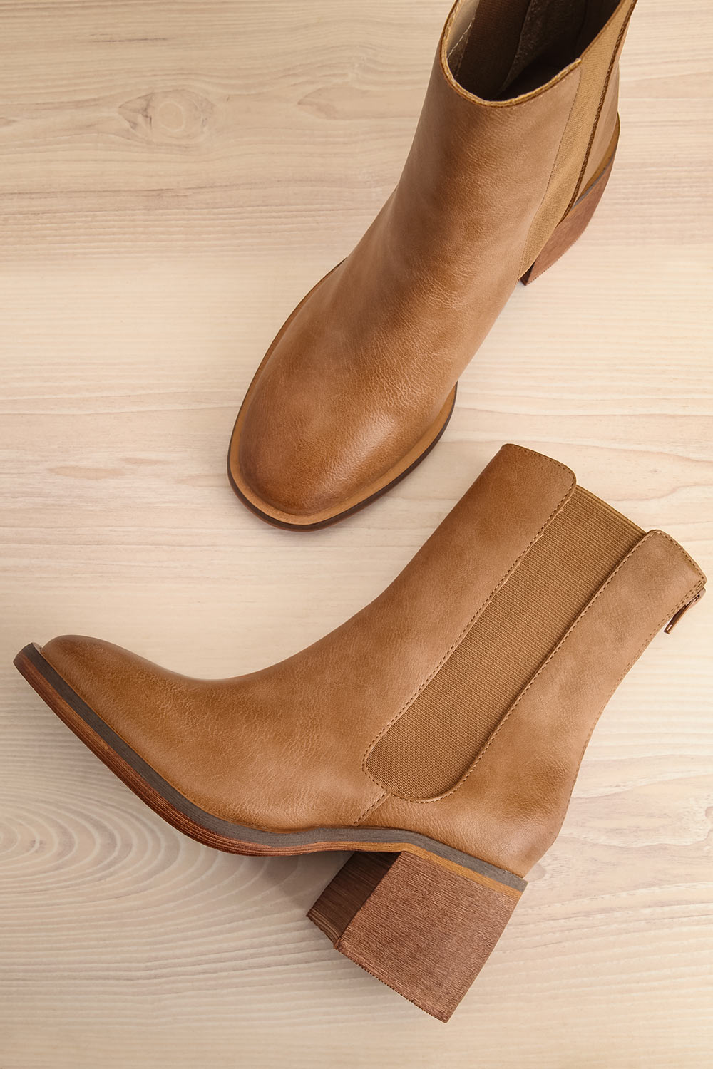Kelso Caramel Platform Heeled Boots | La petite garçonne flat lay