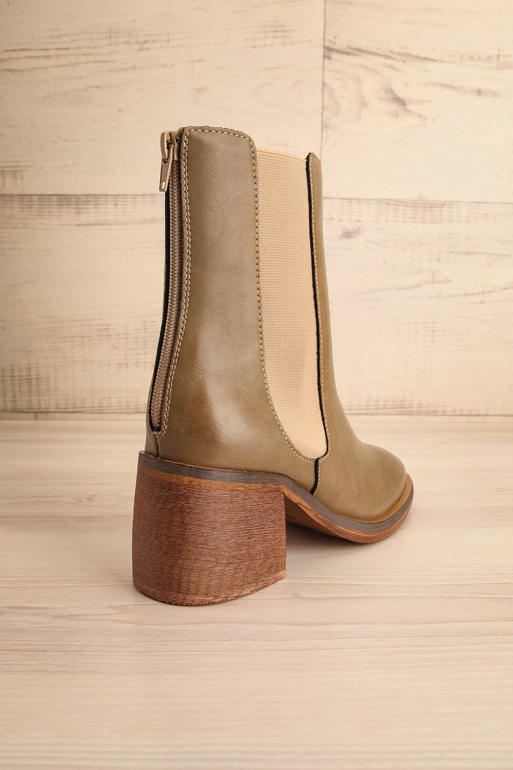Kelso Khaki Platform Heeled Boots | La petite garçonne back view