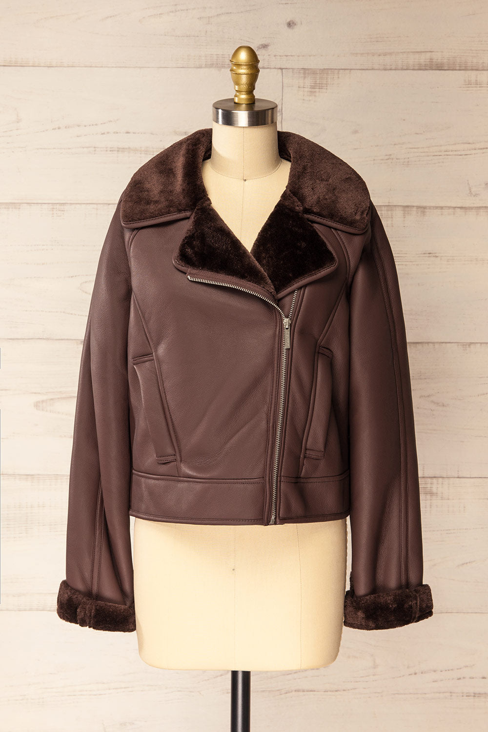 Kempsey Brown Faux Leather Coat | La petite garçonne front view