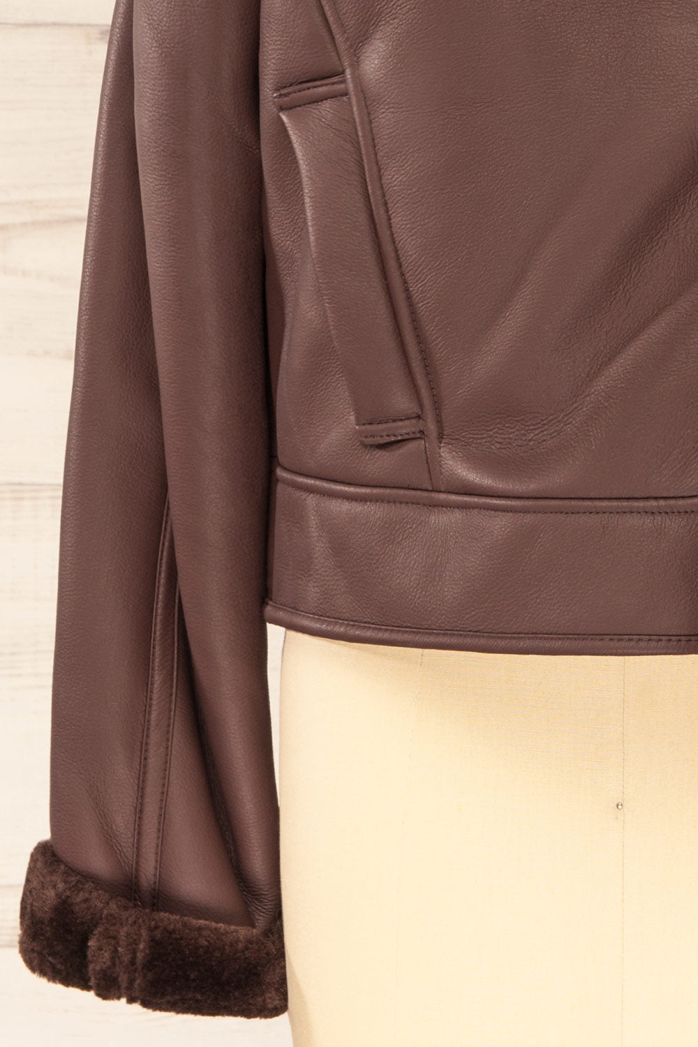 Kempsey Brown Faux Leather Coat | La petite garçonne sleeve
