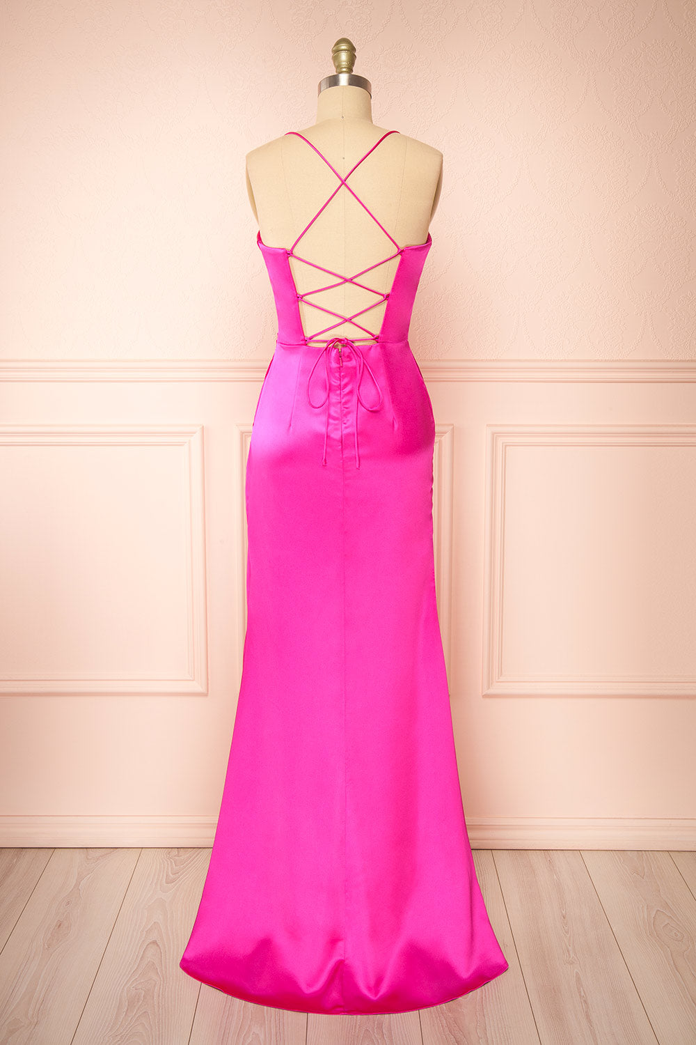 Kesha Fuchsia Corset Cowl Neck Maxi Dress | Boutique 1861 back view