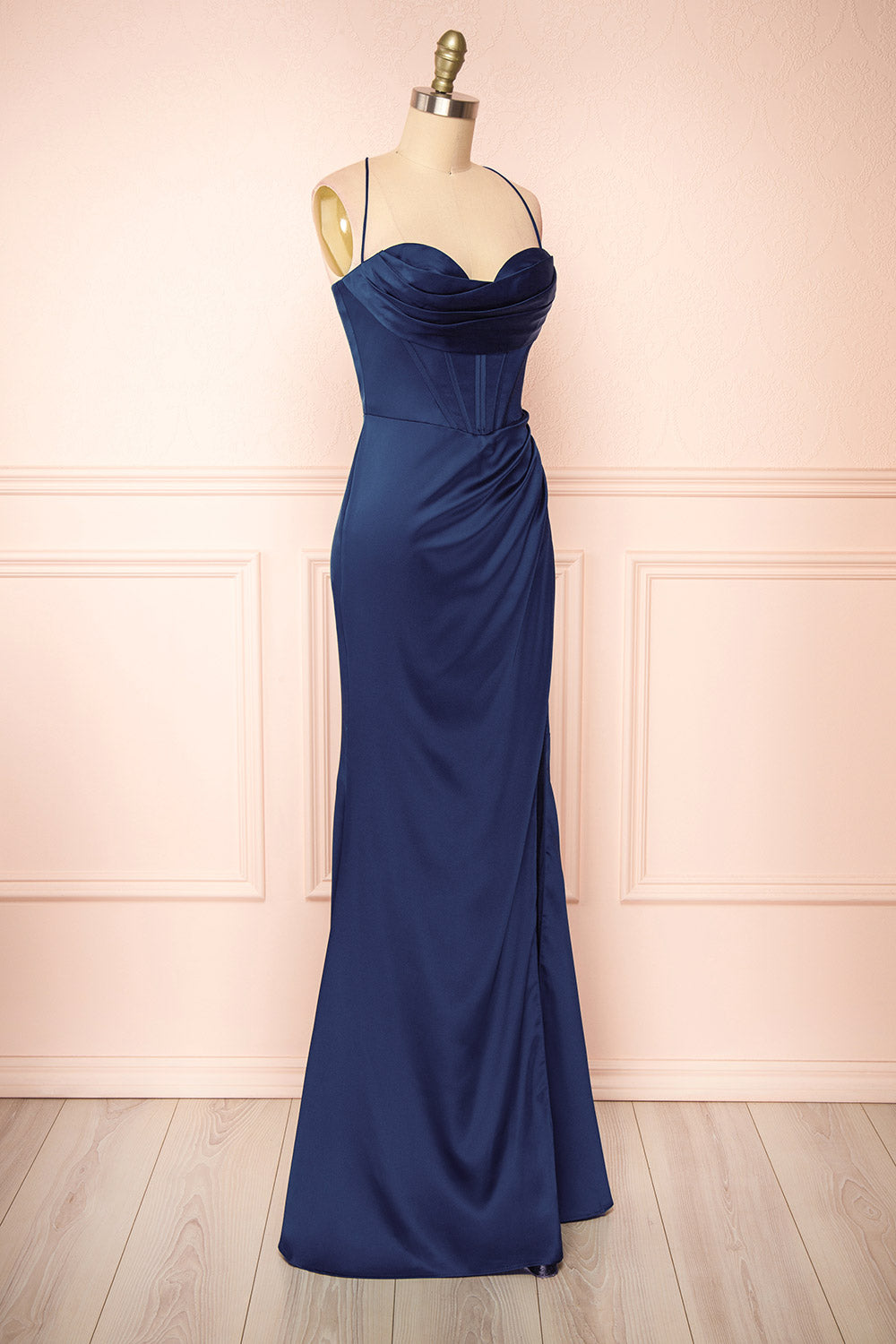 Kesha Navy Corset Cowl Neck Maxi Dress | Boutique 1861 side view