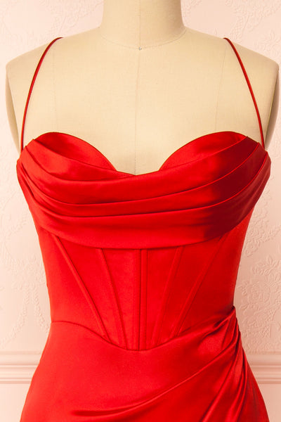 Kesha Red Corset Cowl Neck Maxi Dress | Boutique 1861 front