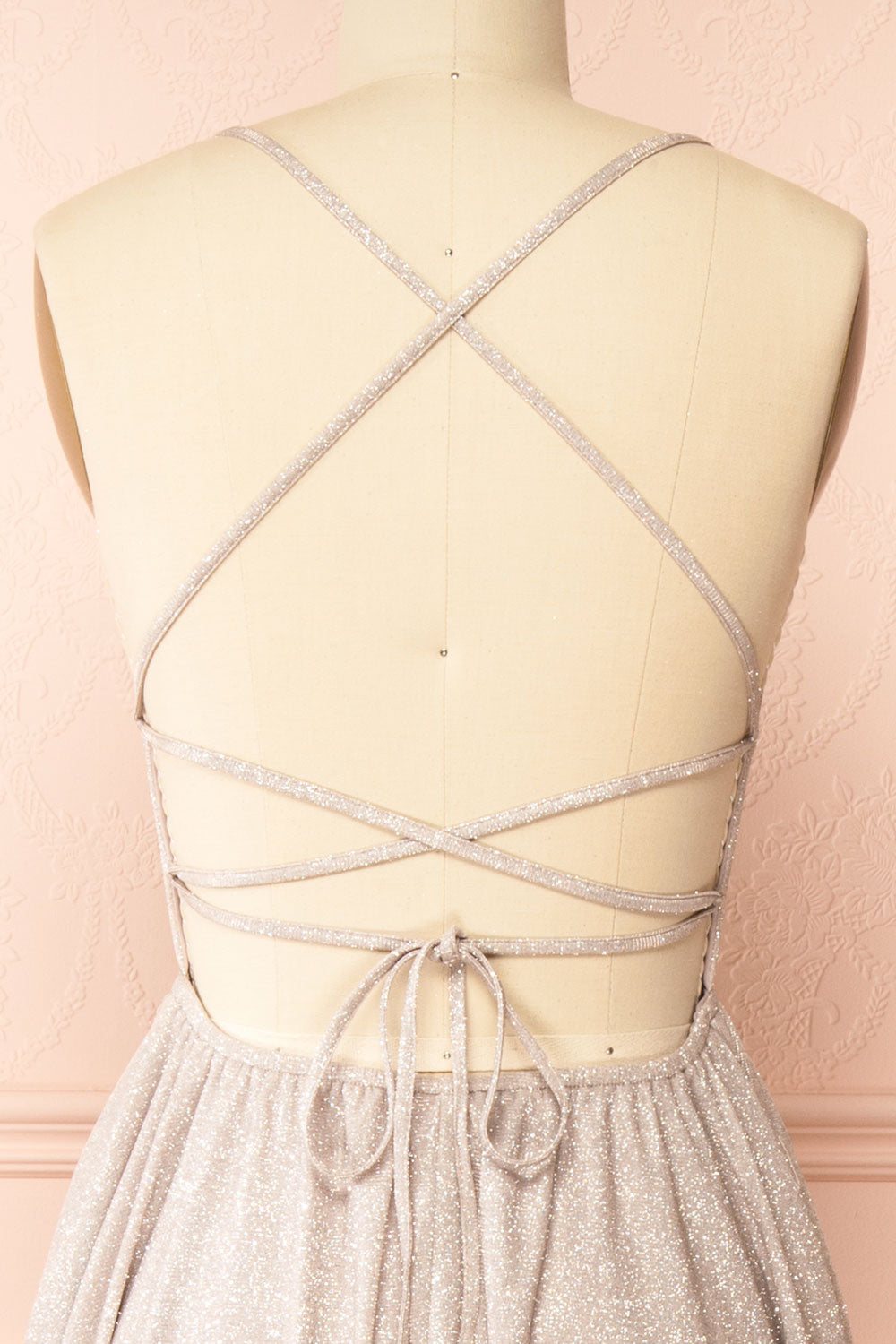 Ketia Champagne Sparkly Maxi Dress w/ V-Neckline | Boutique 1861 back