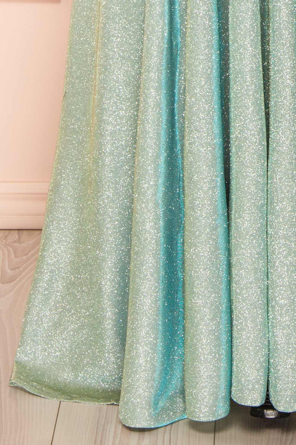 Ketia Mint Sparkly Maxi Dress w/ V-Neckline | Boutique 1861 bottom