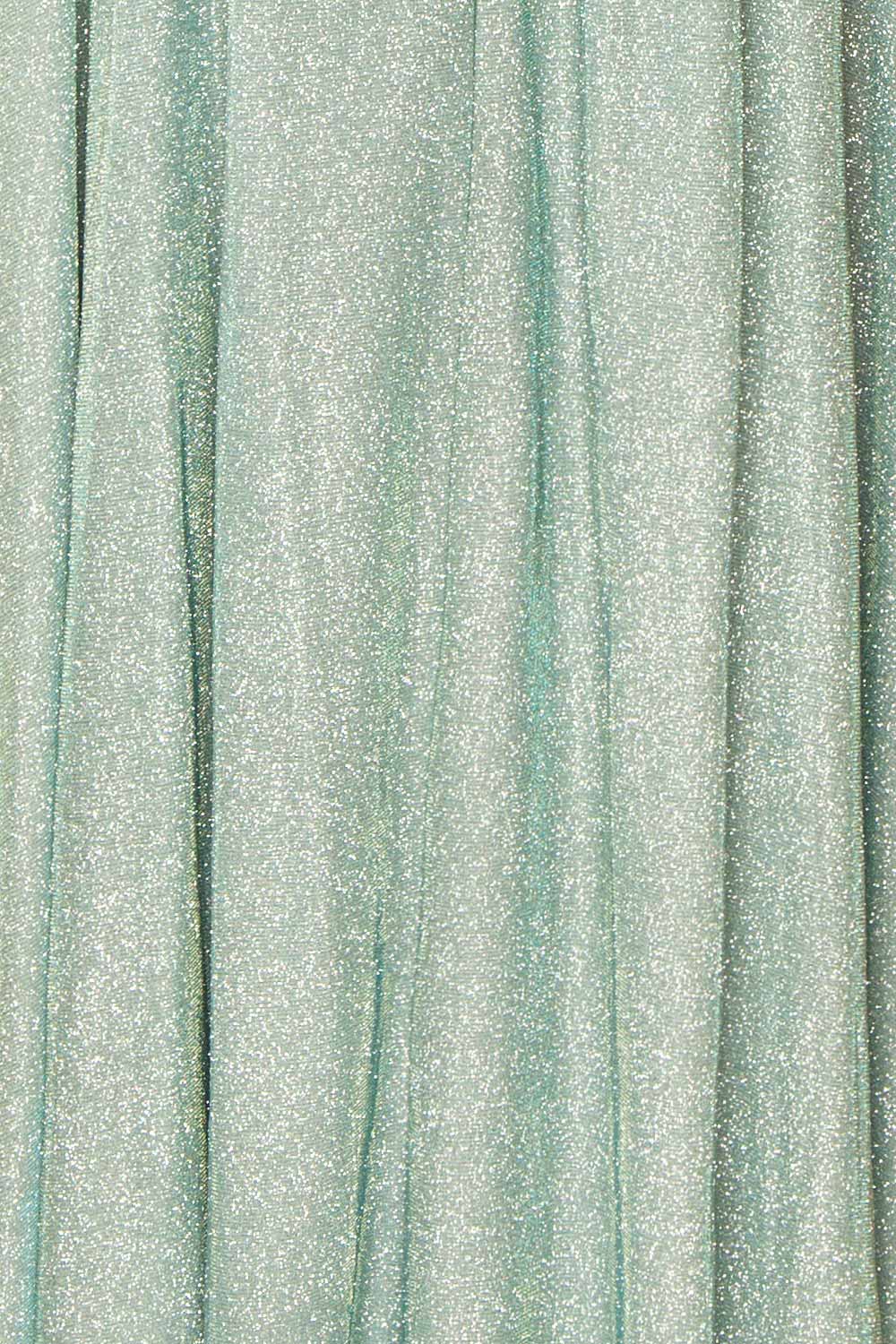 Ketia Mint Sparkly Maxi Dress w/ V-Neckline | Boutique 1861 fabric