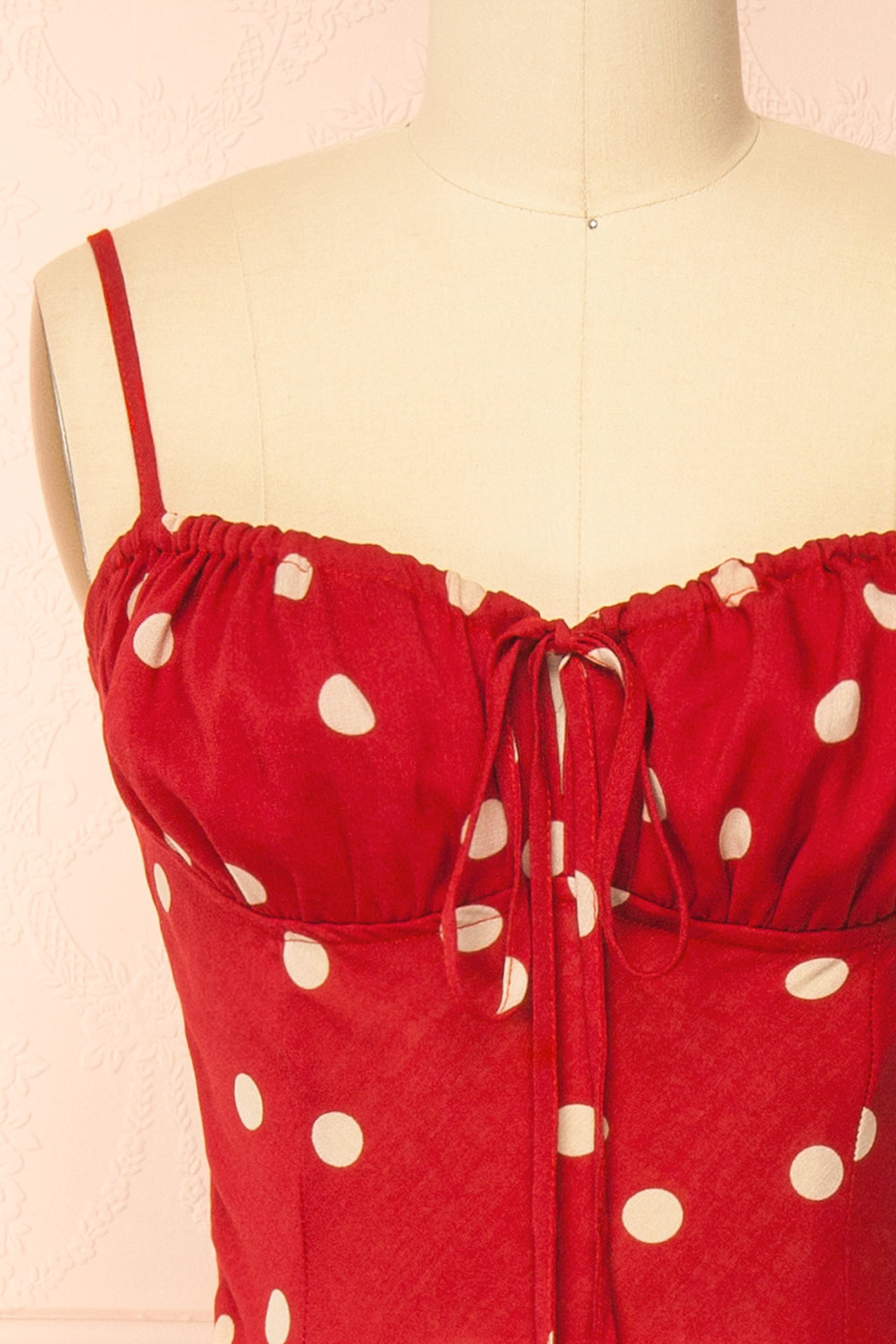 Khatiba Long Red Dress with Polka Dots and Slit | Boutique 1861 front