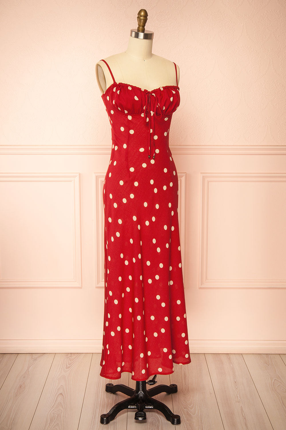 Khatiba Long Red Dress with Polka Dots and Slit | Boutique 1861 side view