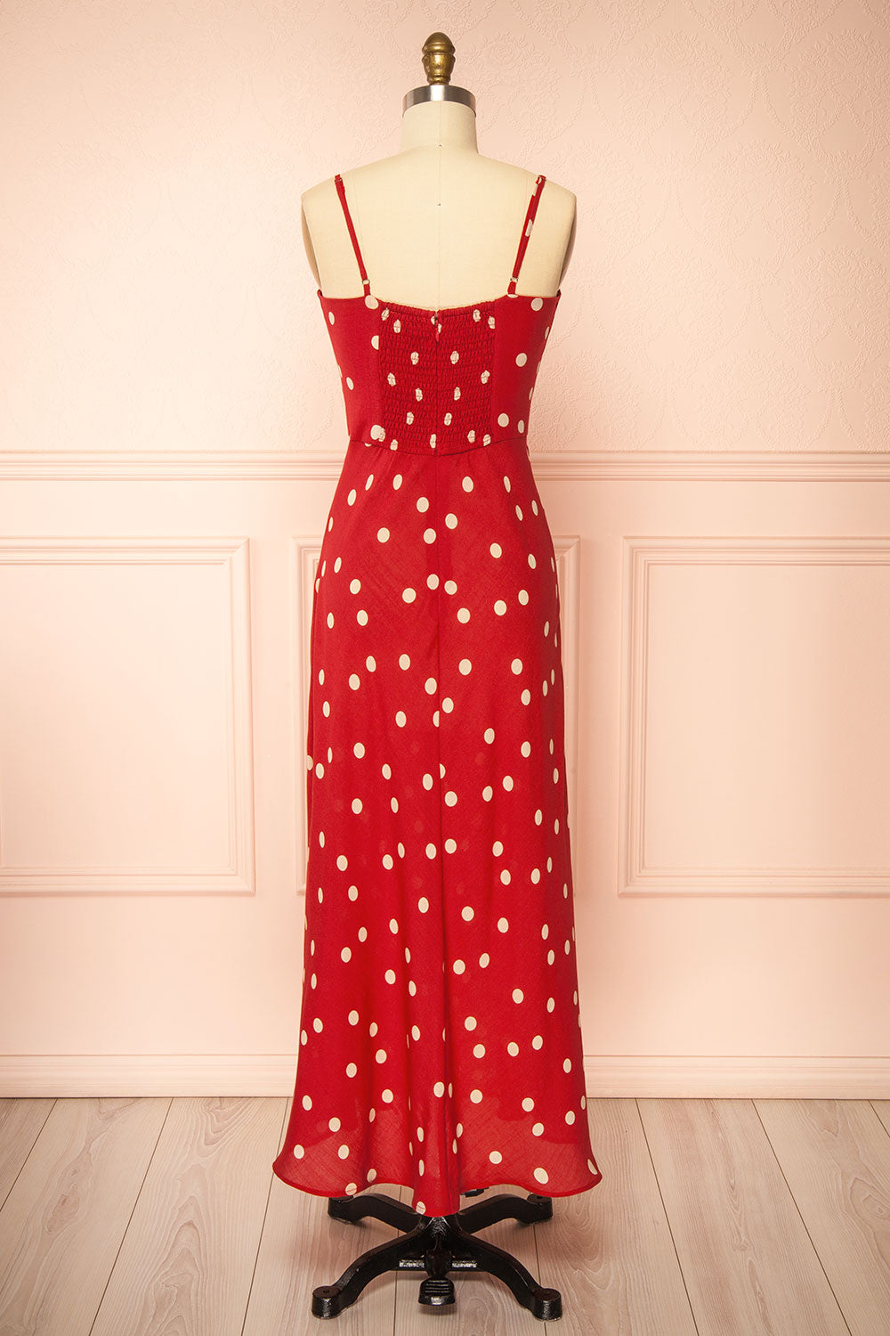 Khatiba Long Red Dress with Polka Dots and Slit | Boutique 1861 back view