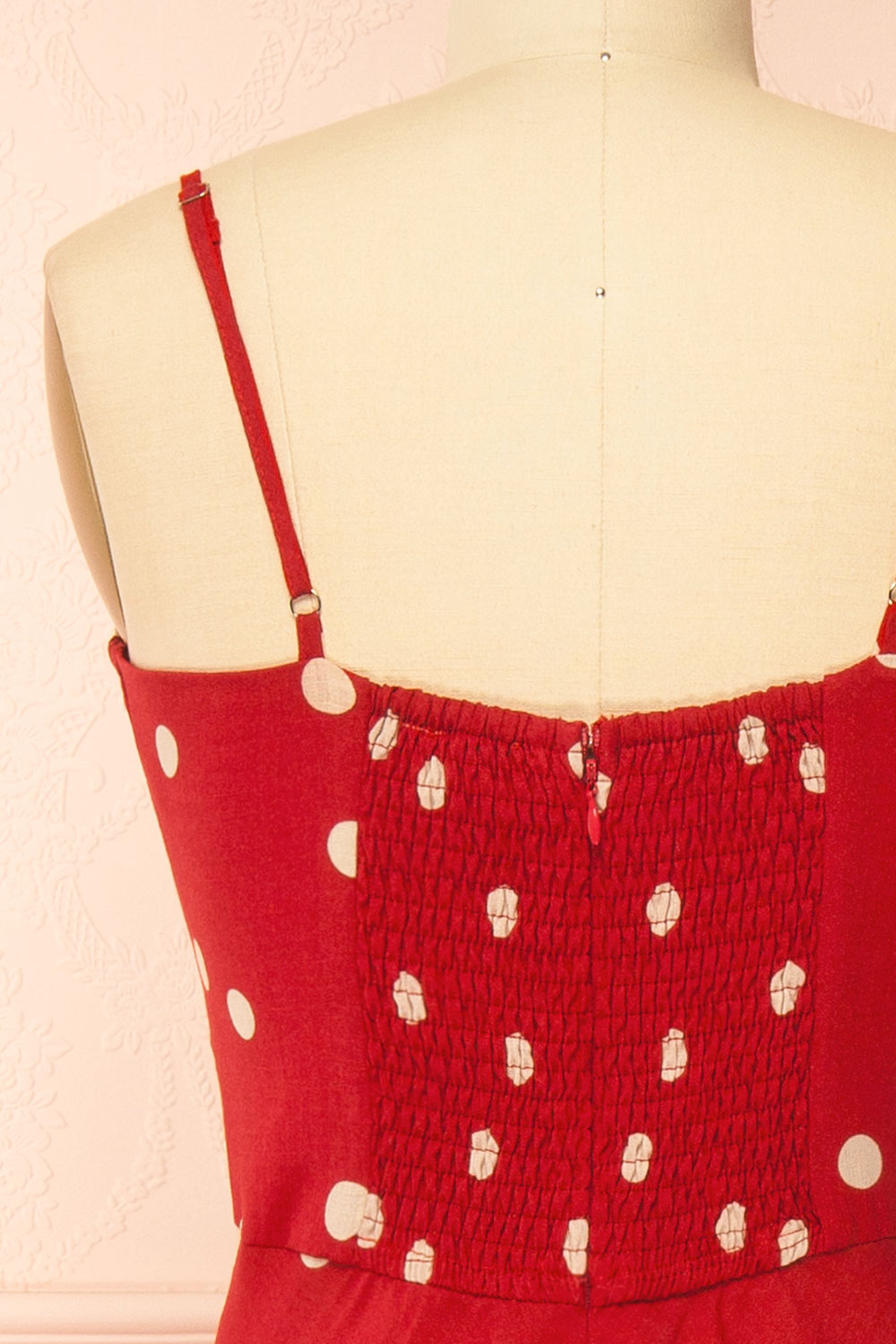 Khatiba Long Red Dress with Polka Dots and Slit | Boutique 1861 back