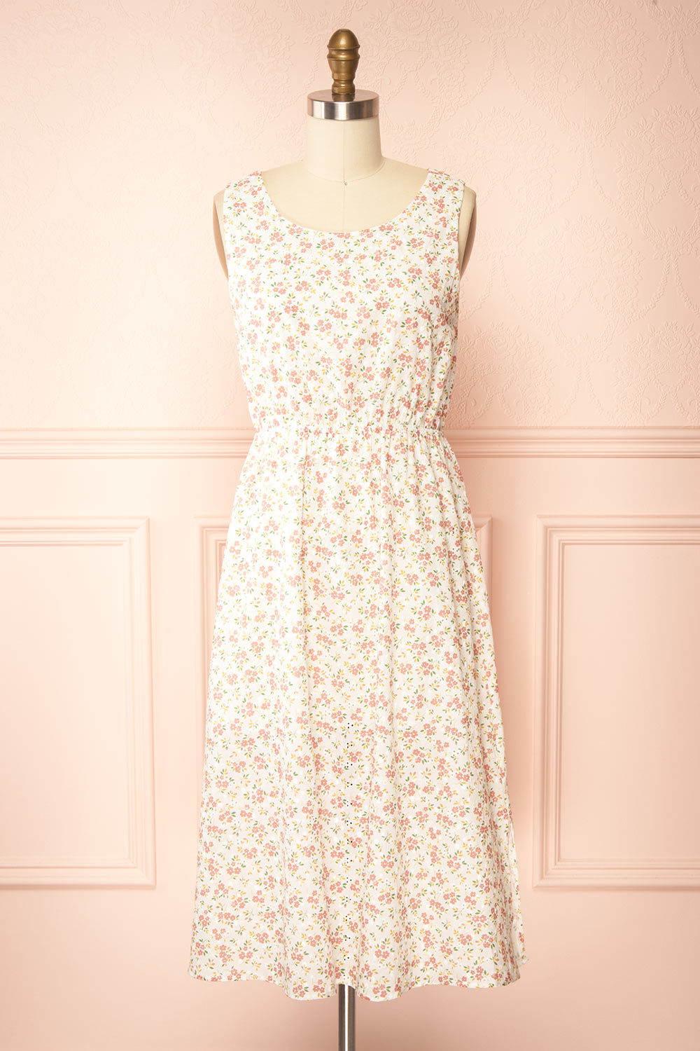 Khady Midi Eyelet Floral Dress with Slits | Boutique 1861 front view