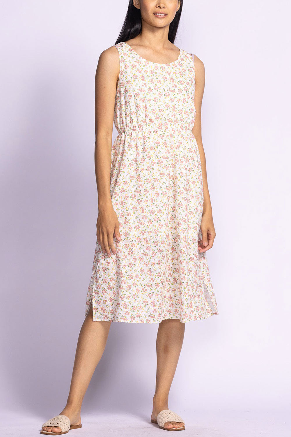 Khady Midi Eyelet Floral Dress with Slits | Boutique 1861 model