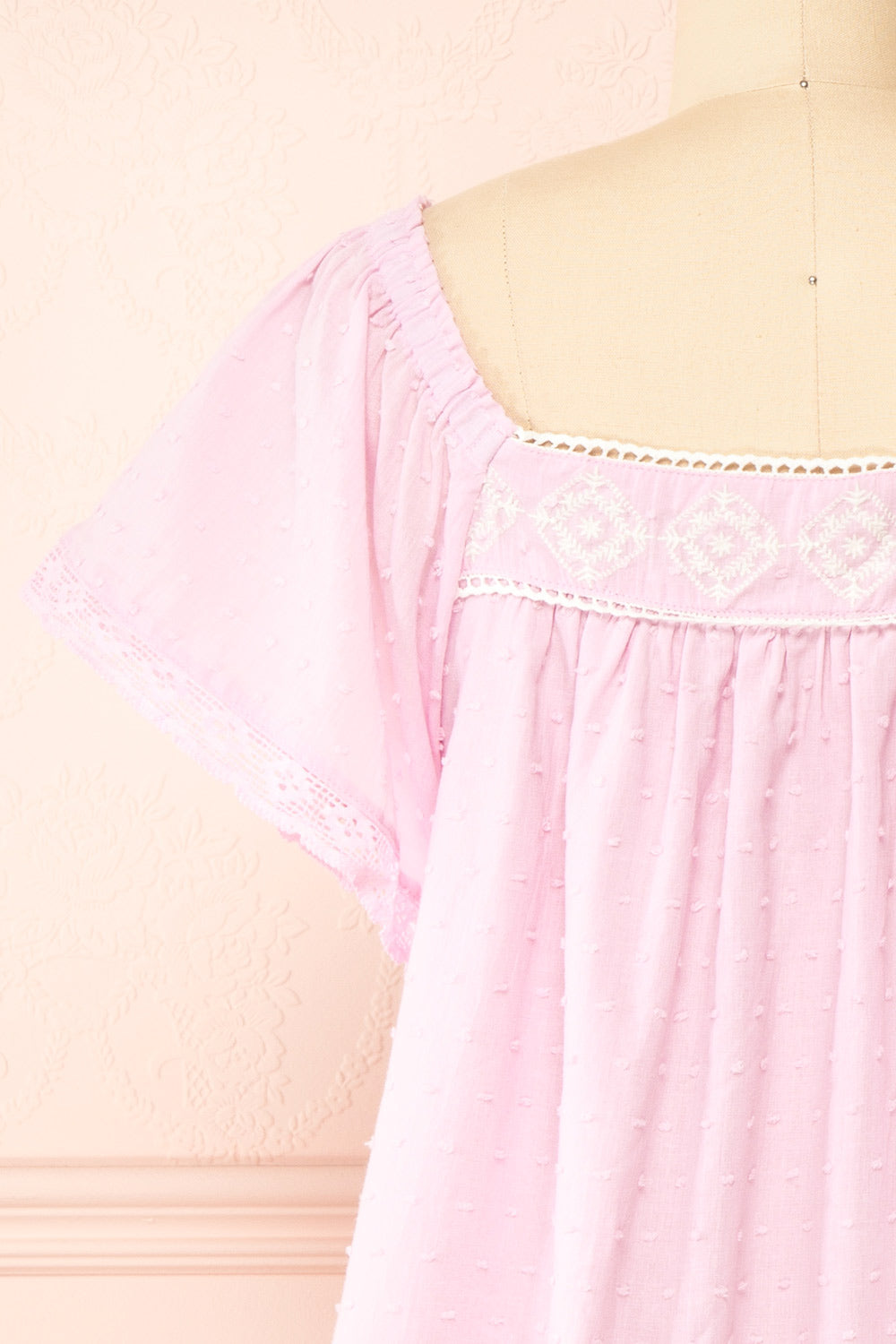 Khalesy Pink Short Sleeve Top w/ Embroidery | Boutique 1861 back close-up