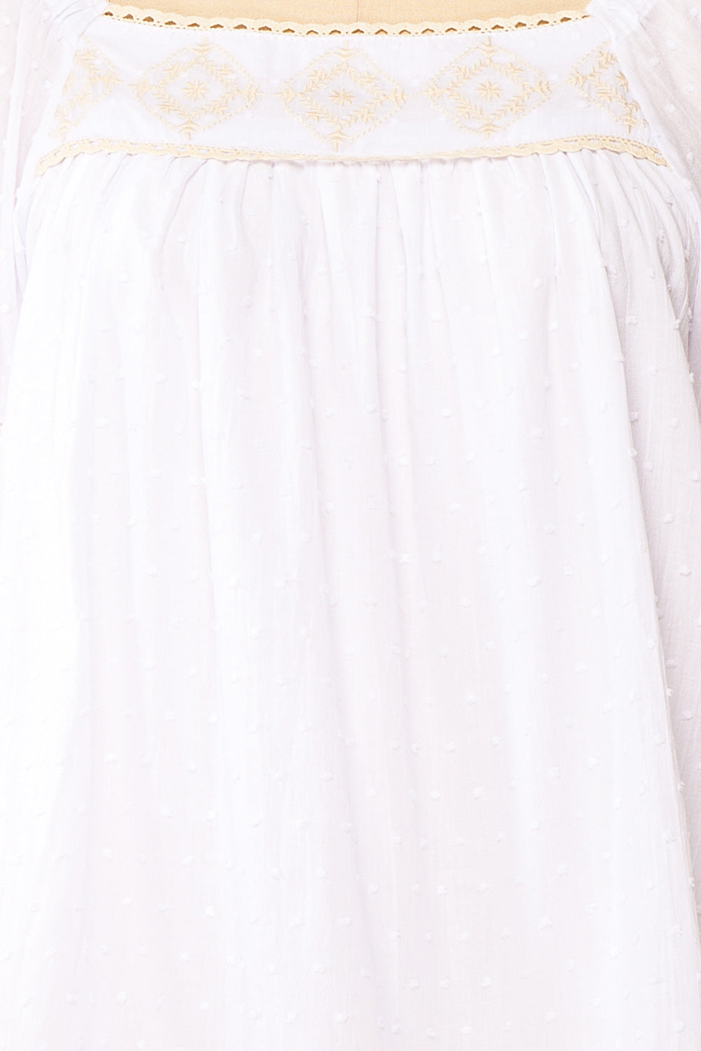 Khalesy White Short Sleeve Top w/ Embroidery | Boutique 1861 fabric