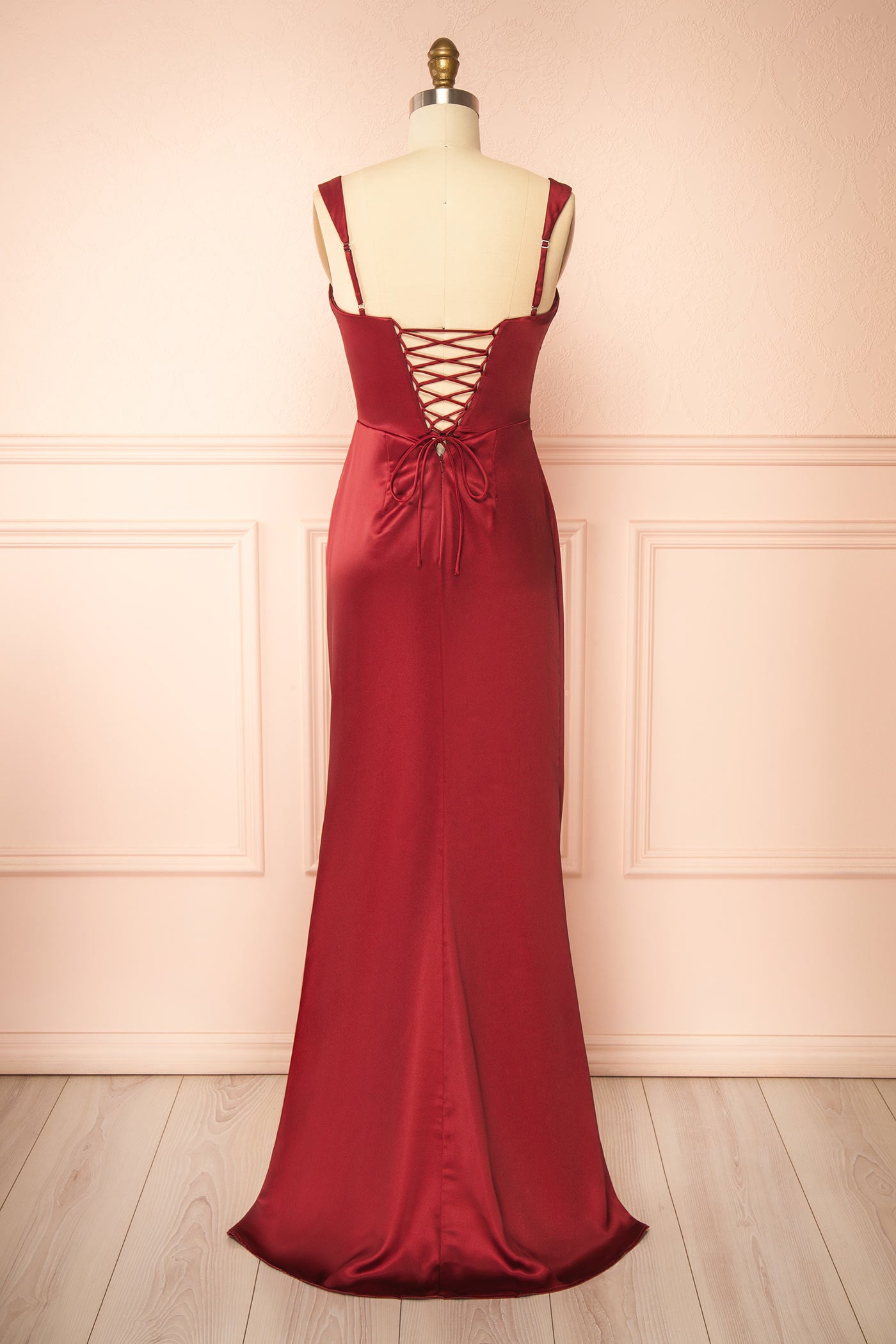 Khaly Burgundy | Satin Dress with Lace-Up Back