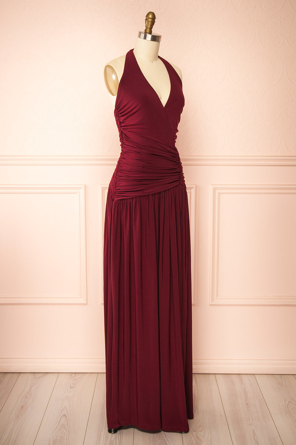 Khanita Burgundy Drop Waist Dress with Slit | Boutique 1861 side view