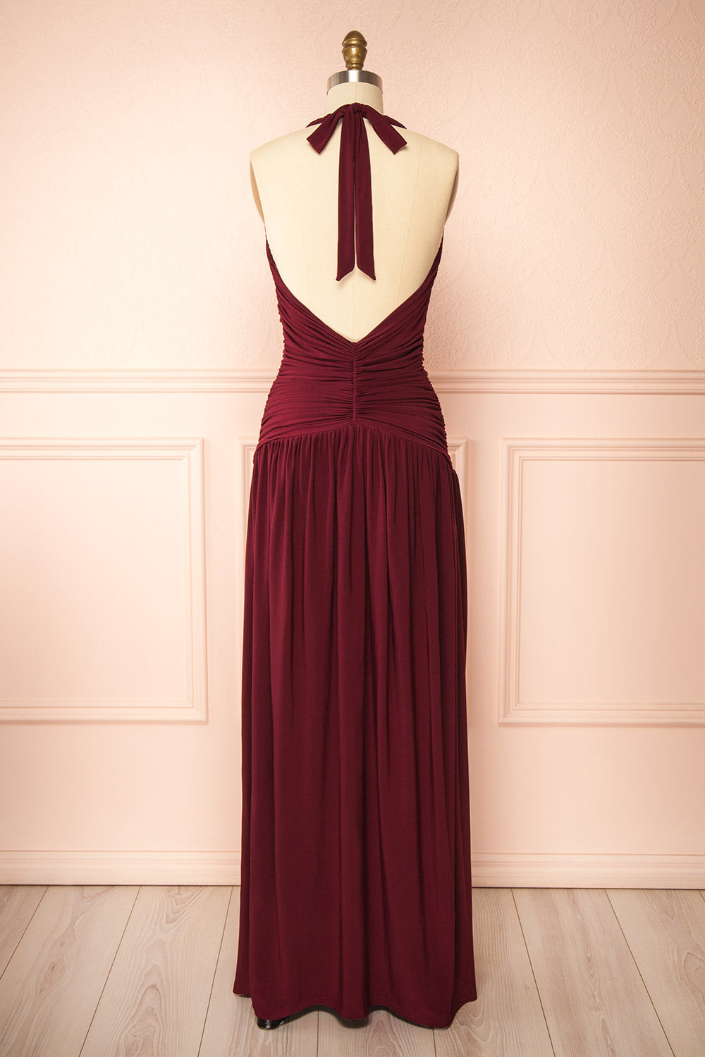 Khanita Burgundy Drop Waist Dress with Slit | Boutique 1861 back view