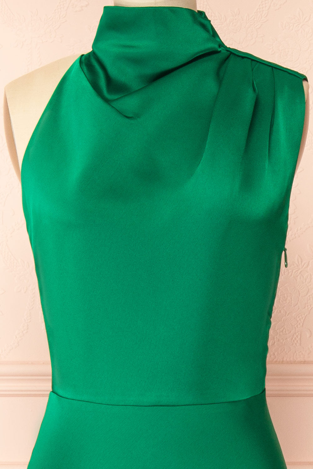 Khaoula Green Satin Halter Neck Dress | Boutique 1861 front