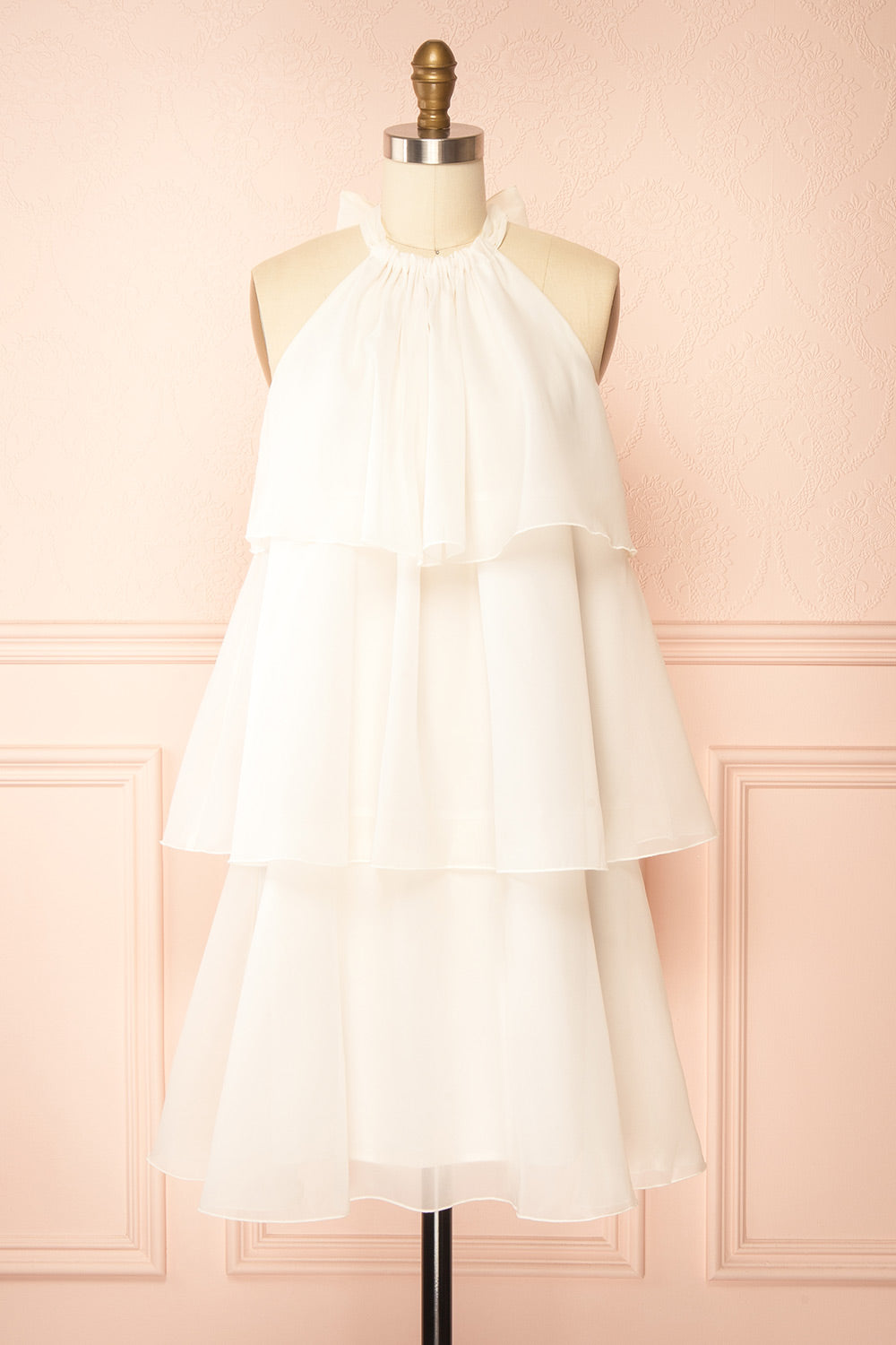 Khawla Ivory Tiered Short Organza Dress | Boudoir 1861 front view