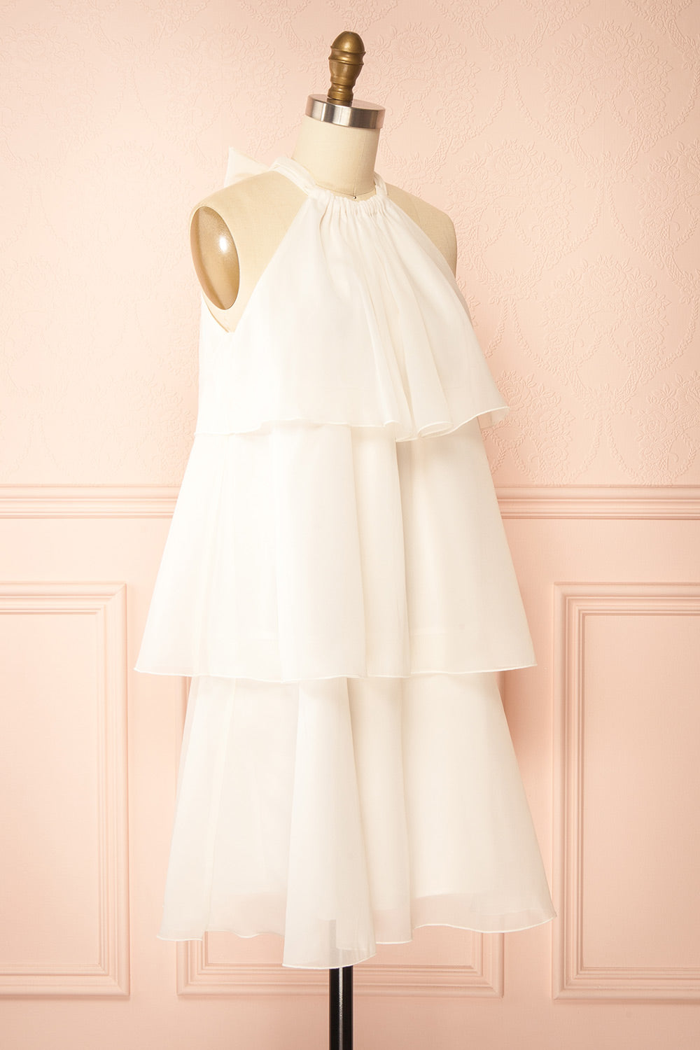 Khawla Ivory Tiered Short Organza Dress | Boudoir 1861 side view