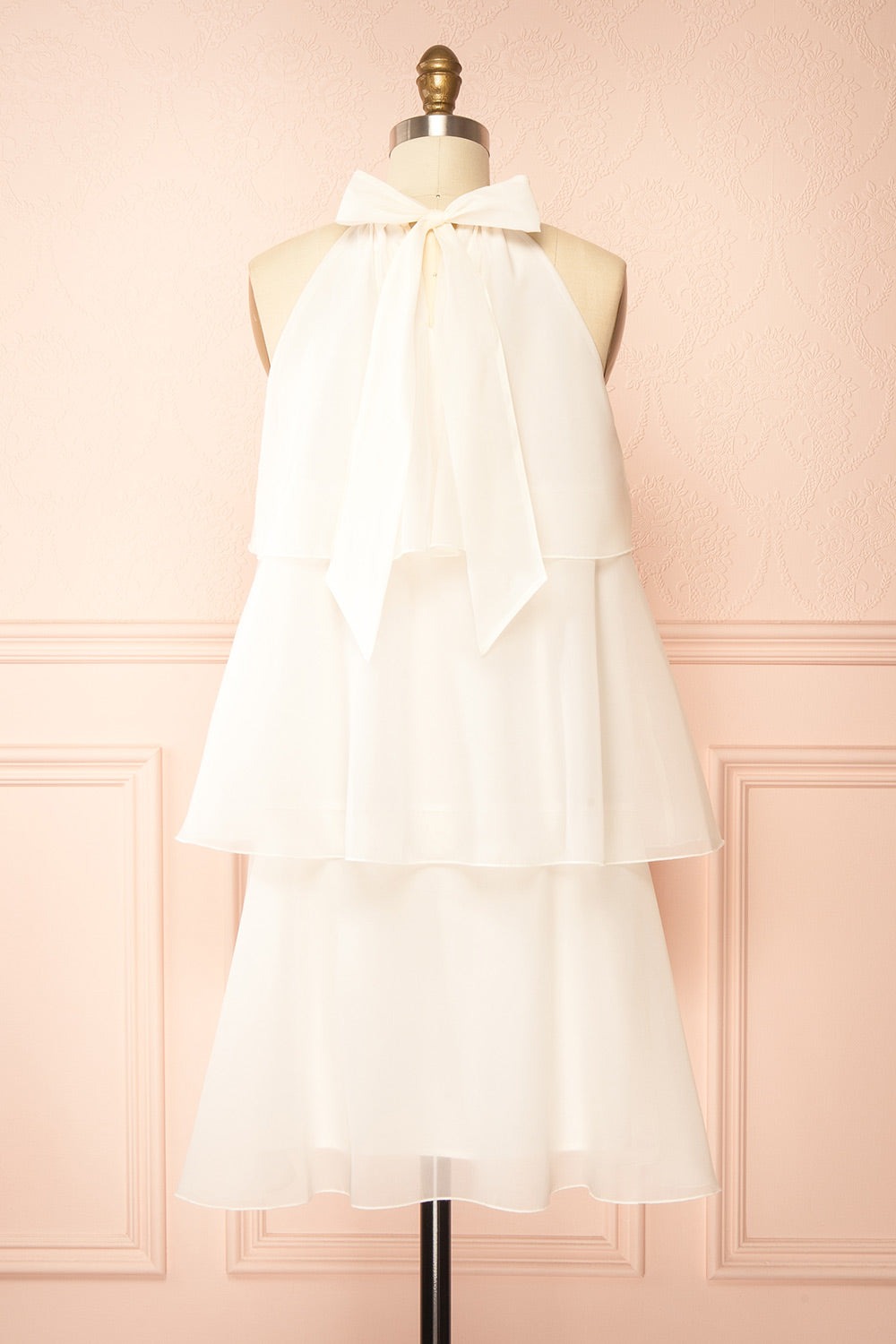 Khawla Ivory Tiered Short Organza Dress | Boudoir 1861 back view