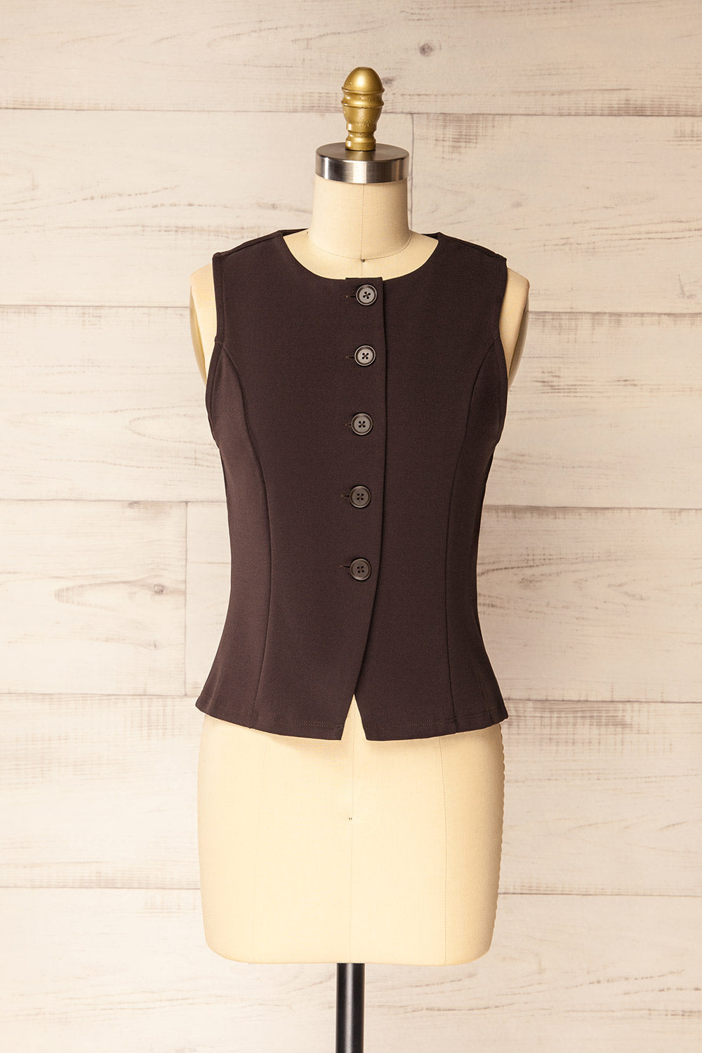 Kheda Brown Sleeveless Tailored Vest | La petite garçonne front view