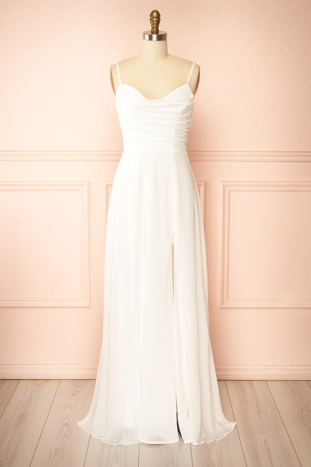 Khiara White A-Line Maxi Dress with Lace | Boudoir 1861 front view