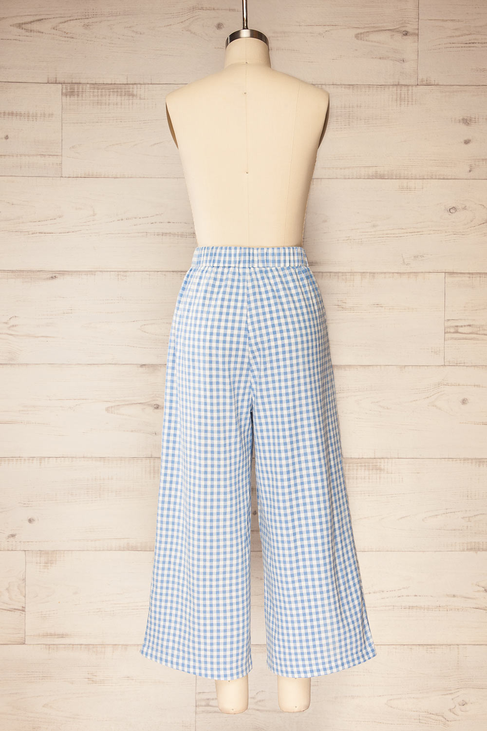 Khola Wide-Leg Blue Gingham Pants | La petite garçonne back view