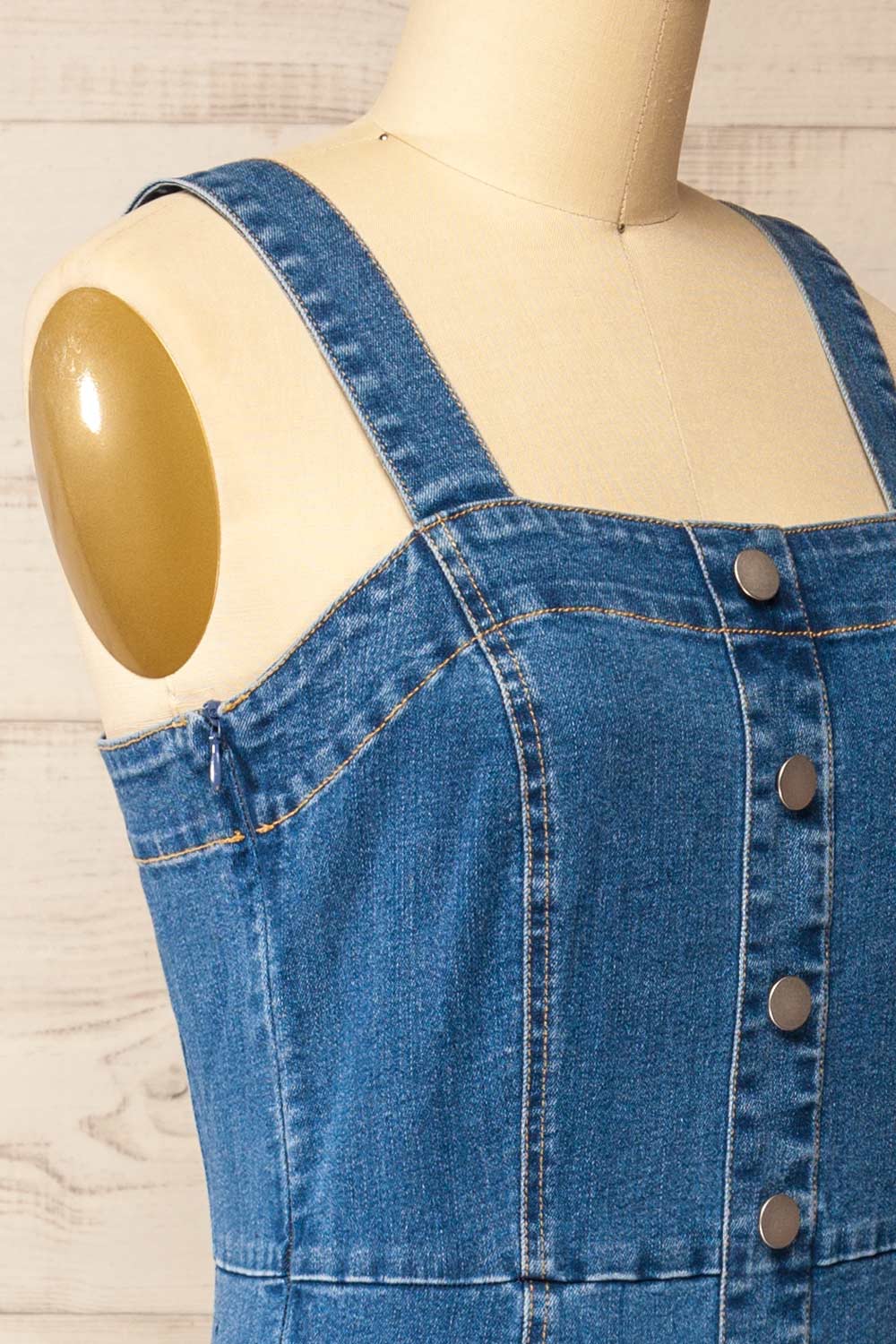 Khost Fitted Blue Denim Midi Dress | La petite garçonne side