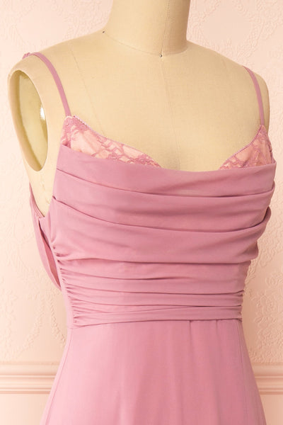 Kieran Mauve A-Line Maxi Dress w/ Lace | Boutique 1861  side
