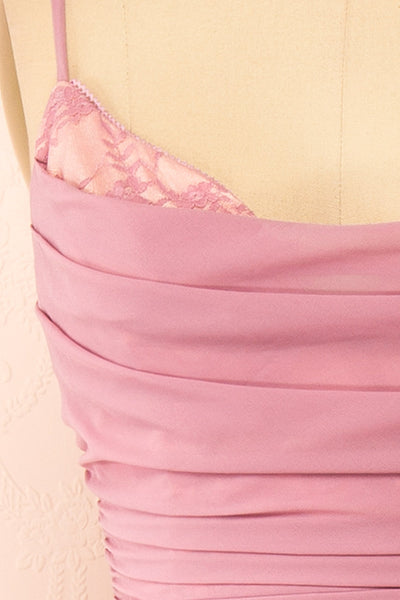 Kieran Mauve A-Line Maxi Dress w/ Lace | Boutique 1861  fabric