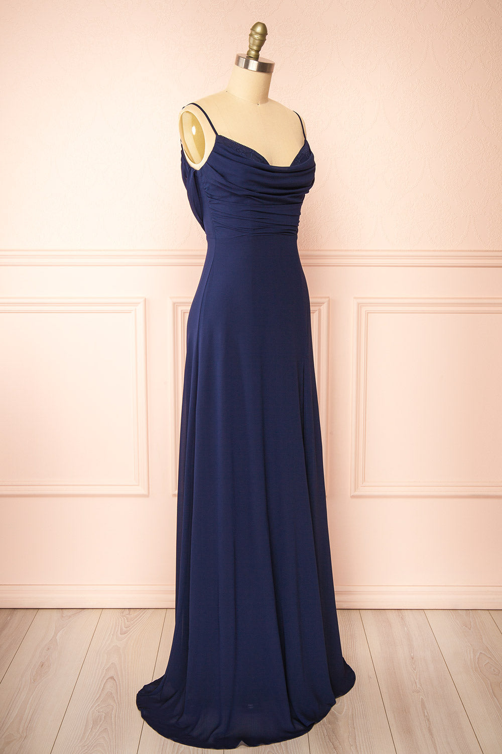 Kieran Navy A-Line Maxi Dress w/ Lace | Boutique 1861 side view