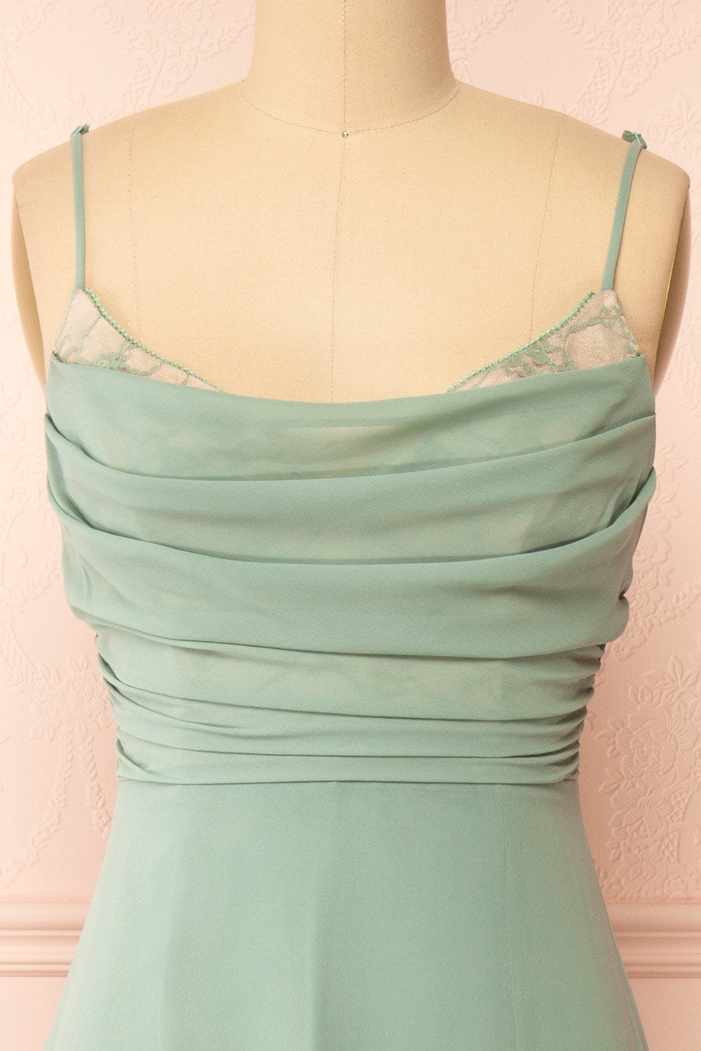 Kieran Sage A-Line Maxi Dress w/ Lace | Boutique 1861  front
