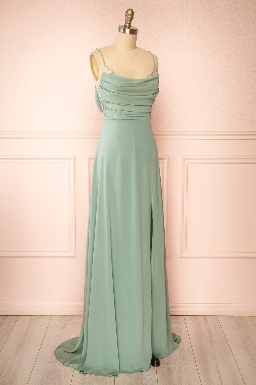 Kieran Sage A-Line Maxi Dress w/ Lace | Boutique 1861 side view