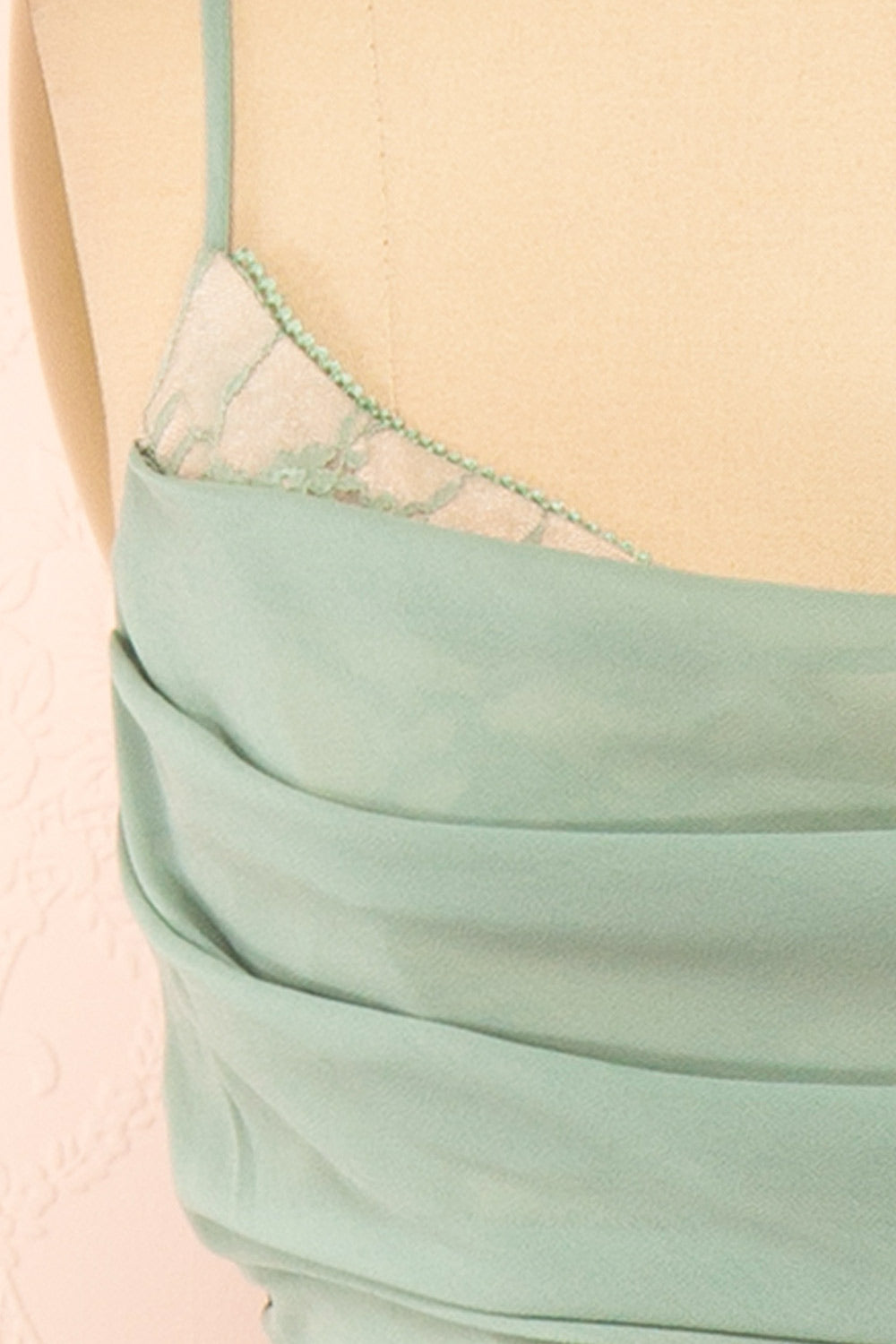 Kieran Sage A-Line Maxi Dress w/ Lace | Boutique 1861  fabric 