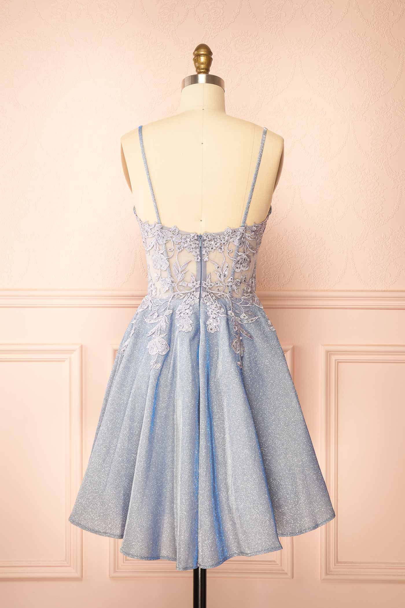 Kiliane Blue Sparkly Mini Dress with Sheer Corset | Boutique 1861 back