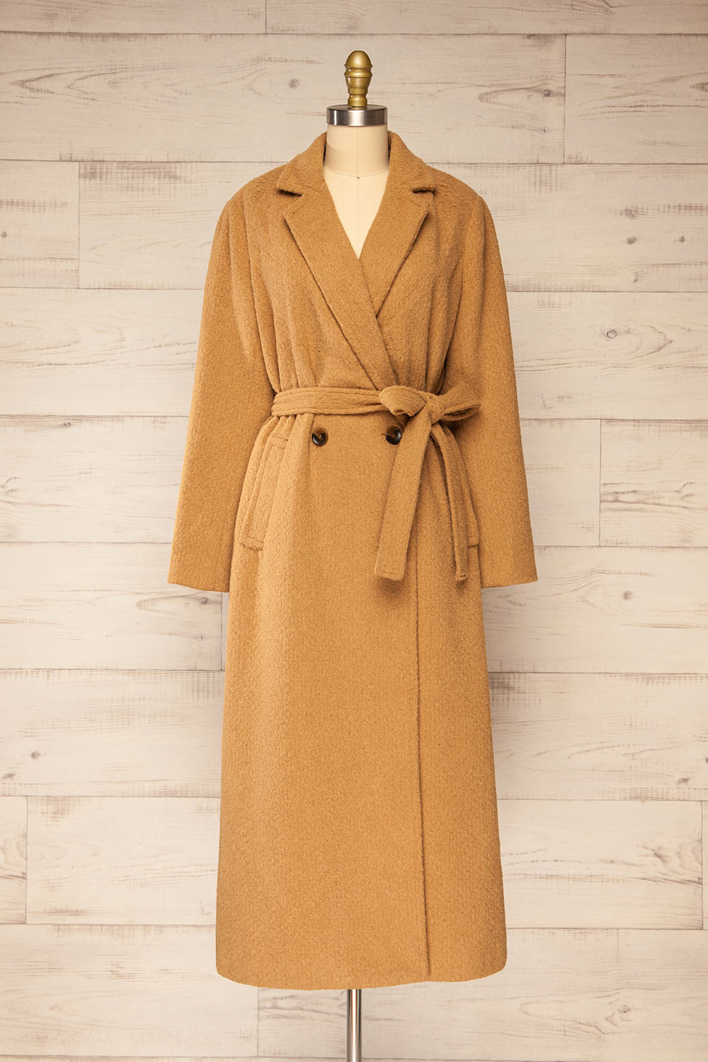 Kilmersdon Long Caramel Felt Coat | La petite garçonne front view