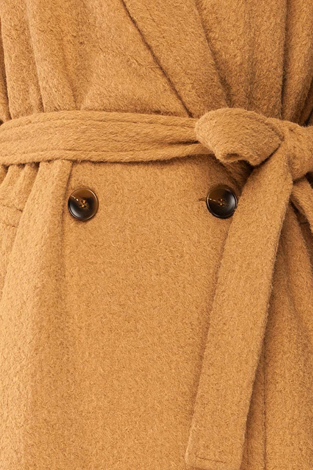 Kilmersdon Long Caramel Felt Coat | La petite garçonne fabric